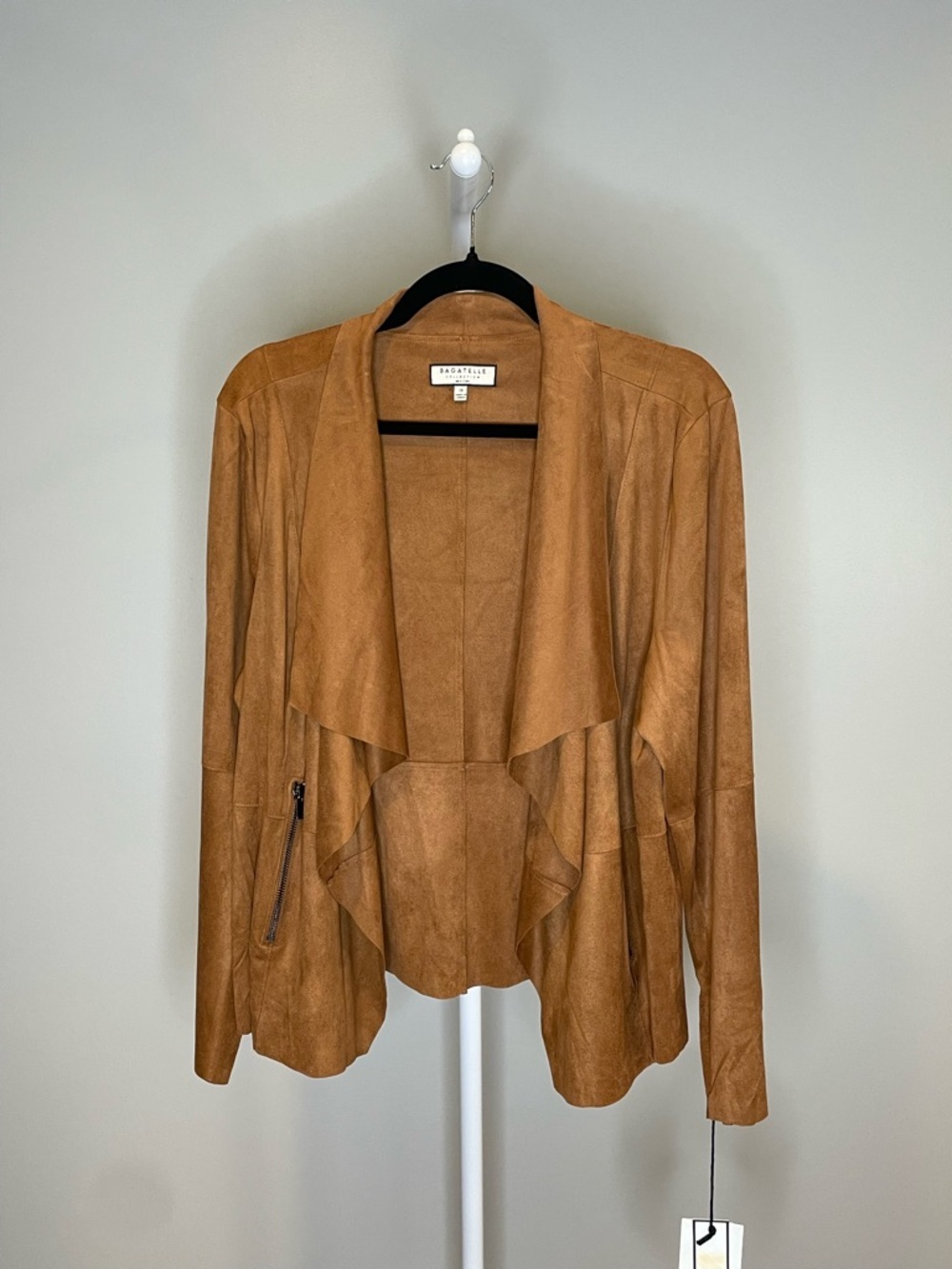 Bagatelle Camel Faux Suede Drape-Front Jacket